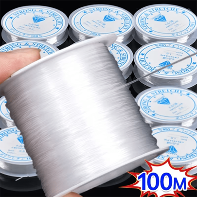 1pc Transparent Elastic Thread Beading Cord 0.4-1.0mm, 100m Long, For Diy Bracelet, Necklace And Jewelry Making