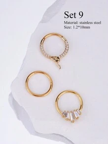 3Pcs/Set Y2K Style 16G Nose Ring Chain Nose Septum Jewelry Butterfly, Snake, Moon Stone Opal Septum Ring Piercing Jewelry Stainless Steel Lip Ring Faux Peal Septum Clicker Ring And Horseshoe Alien Star Barbell Hinged Septum Hoops Helix, Rook, Tragus, Daith, Cartilage Earring Septum Nose Rings Hoop Piercing Jewelry Dangle Chain Nose Rings For Men Women 10mm Party Date  Daily Wear - Multicolor - View 9