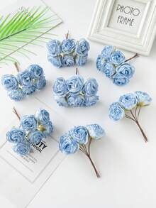 1 件（6 件头）秋季装饰迷你人造玫瑰花束丝绸圣诞装饰松针假植物迷你树枝情人节礼物生日派对装饰婚礼花篮新娘手捧花家居装饰餐厅卧室窗台花瓶装饰新年装饰户外花园开学季 - 彩色 - 查看 4