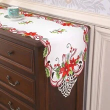 1buc, aleer de masă rafinat brodat de Crăciun, proces de golire manuală, potrivit pentru decorarea biroului de vacanță și adunarea de petreceri, amenajarea sufrageriei și a sufrageriei.