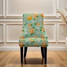 1pc Printed Elastic Armless Wingback Chair Cover, Slipcover For Dining Tufted Bent Wood Arm Chair, Reusable Decor For Dining Room, Party, Home - Multicolor - View 8