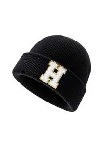 1 pieza Gorro de punto para niños con 26 letras del alfabeto, gorro de punto personalizado cálido para bebés e infantes, adecuado para uso diario de niños y niñas