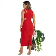 Slim Ribbed Dress With Fixed Top - Casual And Chic For Summer 31524A - Đỏ - Xem 6