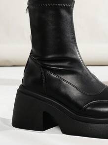 1 Đôi Bốt Khóa Kéo Cho Nữ, Bốt Cao Gót Đế Thấp Thời Trang Thu/Đông Cho Thường Ngày & Ngoài Trời - màu đen - Xem 6