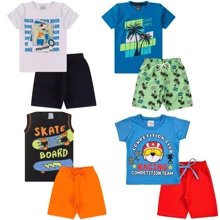 10 Peças - Conjuntos para Menino Verão Sortidos - Kit 5 Camisas + 5 Bermudas : 10 Peças Pronta Entrega Sortidas - Moda Criança Menino - Multicolorido - Visão 9