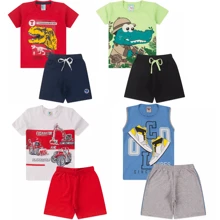 10 Peças - Conjuntos para Menino Verão Sortidos - Kit 5 Camisas + 5 Bermudas : 10 Peças Pronta Entrega Sortidas - Moda Criança Menino - Multicolorido - Visão 7