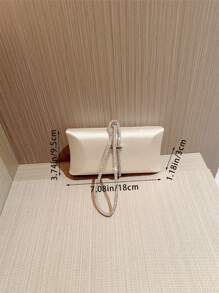 Women's Fashion Rhinestone Decor Satin Box Clutch Evening Bag, For Formal Party, Christmas Ball, And Cocktail - Champagne - View 5