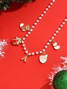 1 chiếc tất Giáng sinh thời trang & thanh lịch theo phong cách quý cô, Ông già Noel, Người tuyết, Mặt dây chuyền 26 chữ cái bằng nhựa đính đá, Dây chuyền ngọc trai giả, Dây chuyền chữ cái viết tắt, Quà tặng Giáng sinh, Thích hợp cho nhiều dịp khác nhau, Quà tặng cho bạn gái, Vợ, Mẹ, Gia đình, Bạn bè - Nhiều màu - Xem 3