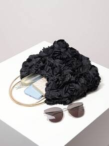 优雅玫瑰花朵手拿包，女士礼服派对手提包，温柔甜美女孩单肩包，纯色水桶包，新娘钱包（图案随机）