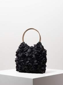 优雅玫瑰花朵手拿包，女士礼服派对手提包，温柔甜美女孩单肩包，纯色水桶包，新娘钱包（图案随机）