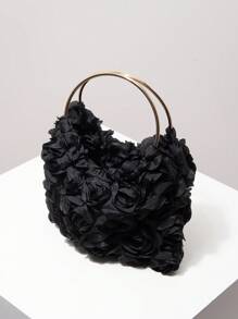 优雅玫瑰花朵手拿包，女士礼服派对手提包，温柔甜美女孩单肩包，纯色水桶包，新娘钱包（图案随机）