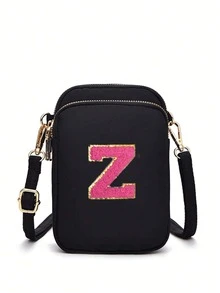 2 Peças Bolsa Transversal Fashion Casual Mini para Caminhada com Bolsa de Tecido para Celular, Porta-moedas Vertical para Mulheres e Meninas, Presentes para Volta às Aulas, Outono e Inverno, Dia dos Namorados (Adesivos de Letra DIY) - Preto - Visão 31