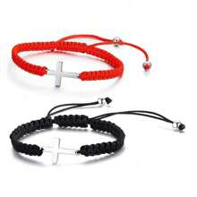 1pc Unisex Couple Bracelet Set, Handmade Braided Cross Bracelet And Lucky Rope Bracelet, Stainless Steel Material, Multi-Color Rope Design, Unique Style. This Accessory Is Suitable For Couples To Wear, Showcasing Personalized And Fashion.
