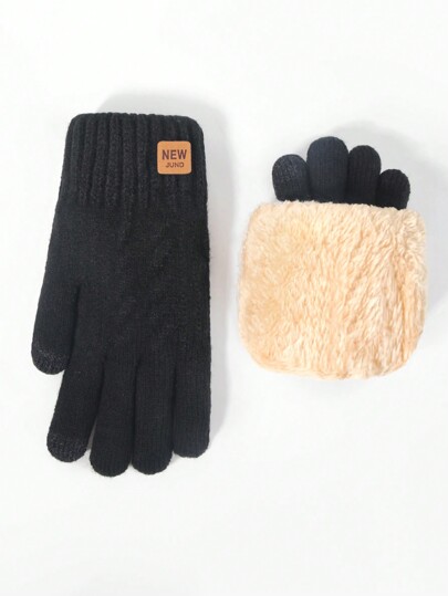 1 Paar Damen Winter Warm Thermofutter Doppelschicht Touchscreen Handschuhe, gestrickte dicke Texting Handschuhe, neuer Zopfstil, geeignet für Party, Autofahren, Laufen, Telefonnutzung, Spielen und tägliche Aktivitäten an Halloween