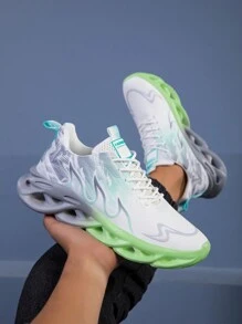 男士尺码 36-46 渐变色火焰图案运动鞋，街头风格跑鞋，百搭时尚，休闲运动鞋，透气网眼面料，男女通用运动跑鞋，减震，舒适，防滑，运动鞋，适合户外活动 - 綠色 - 查看 13