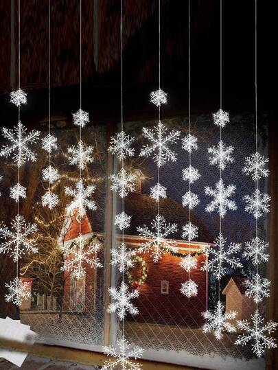 63 件 4 种尺寸白色圣诞雪花装饰雪花装饰花环，圆形双面胶带适用于家庭圣诞节节日派对装饰，圣诞节