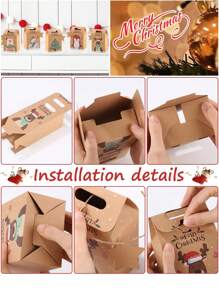 6/12/24pcs Merry Christmas Candy Gift Box With Tag, Kraft Paper Cookies Gift Packing Bags For Xmas Party New Year Home Decoration,Christmas