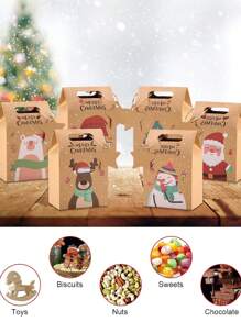 6/12/24pcs Merry Christmas Candy Gift Box With Tag, Kraft Paper Cookies Gift Packing Bags For Xmas Party New Year Home Decoration,Christmas