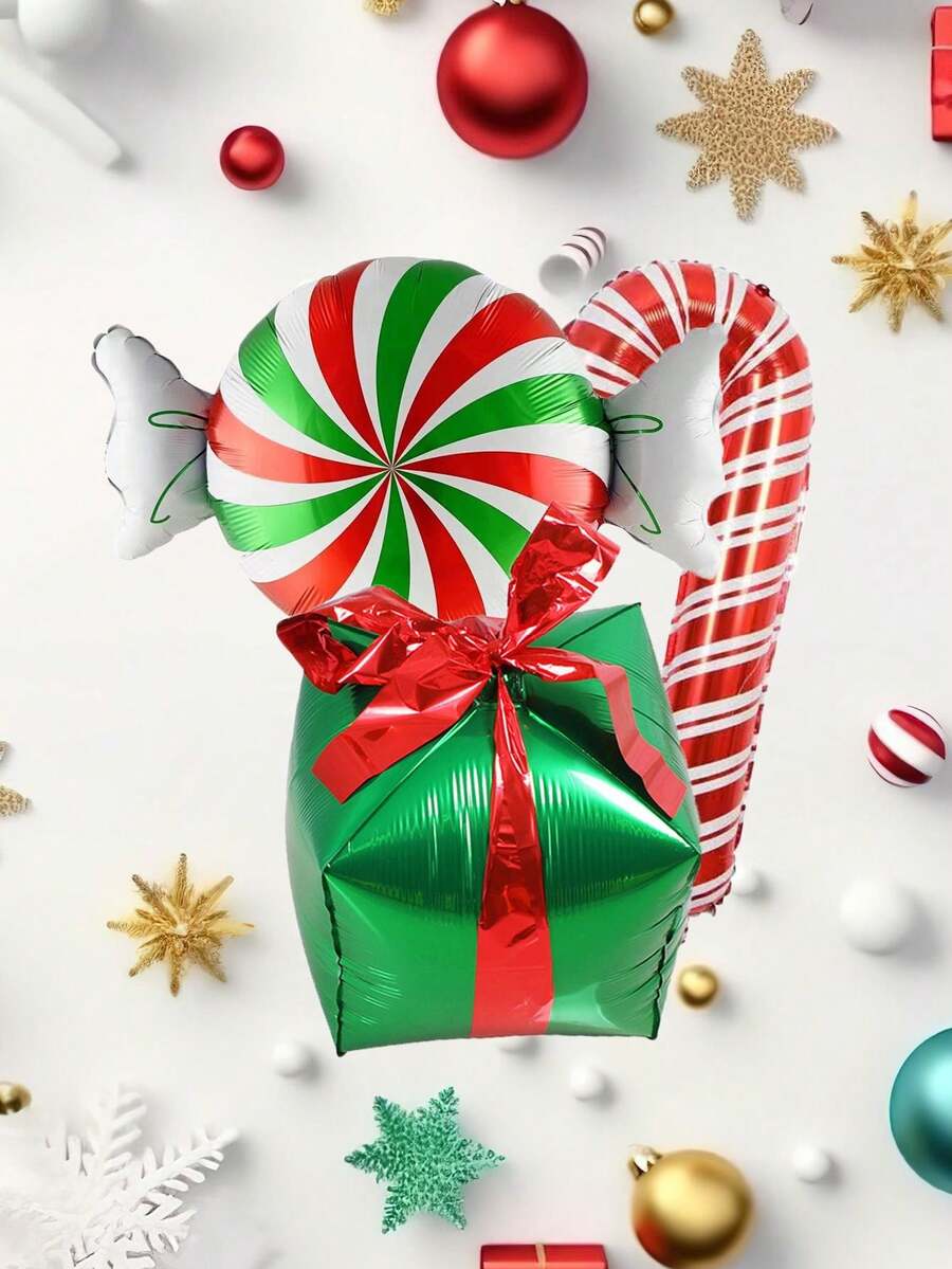 3 buc Panglică Cutie Cadou Baloane Cu Bomboane Crăciun Cârja Set Baloane Cutie Cadou Crăciun Baloane Decoratiuni pentru petreceri Crăciun 2025, Crăciun