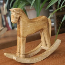 1pc Hand-Carved Wooden Rocking Horse, Vintage Rustic Farmhouse Decor - Wood Color - View 12