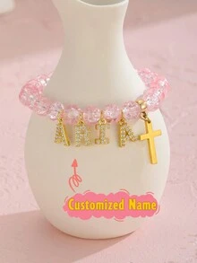 1 件可爱时尚个性化英文名字字母定制海星彩虹和心形手链，适合儿童、朋友、家人、生日派对珠宝，适合女孩的返校/毕业季礼物，甜美可爱的派对珠宝和生日礼物，适合返校冬季礼物创意男孩女孩情人节 - 彩色 - 查看 17