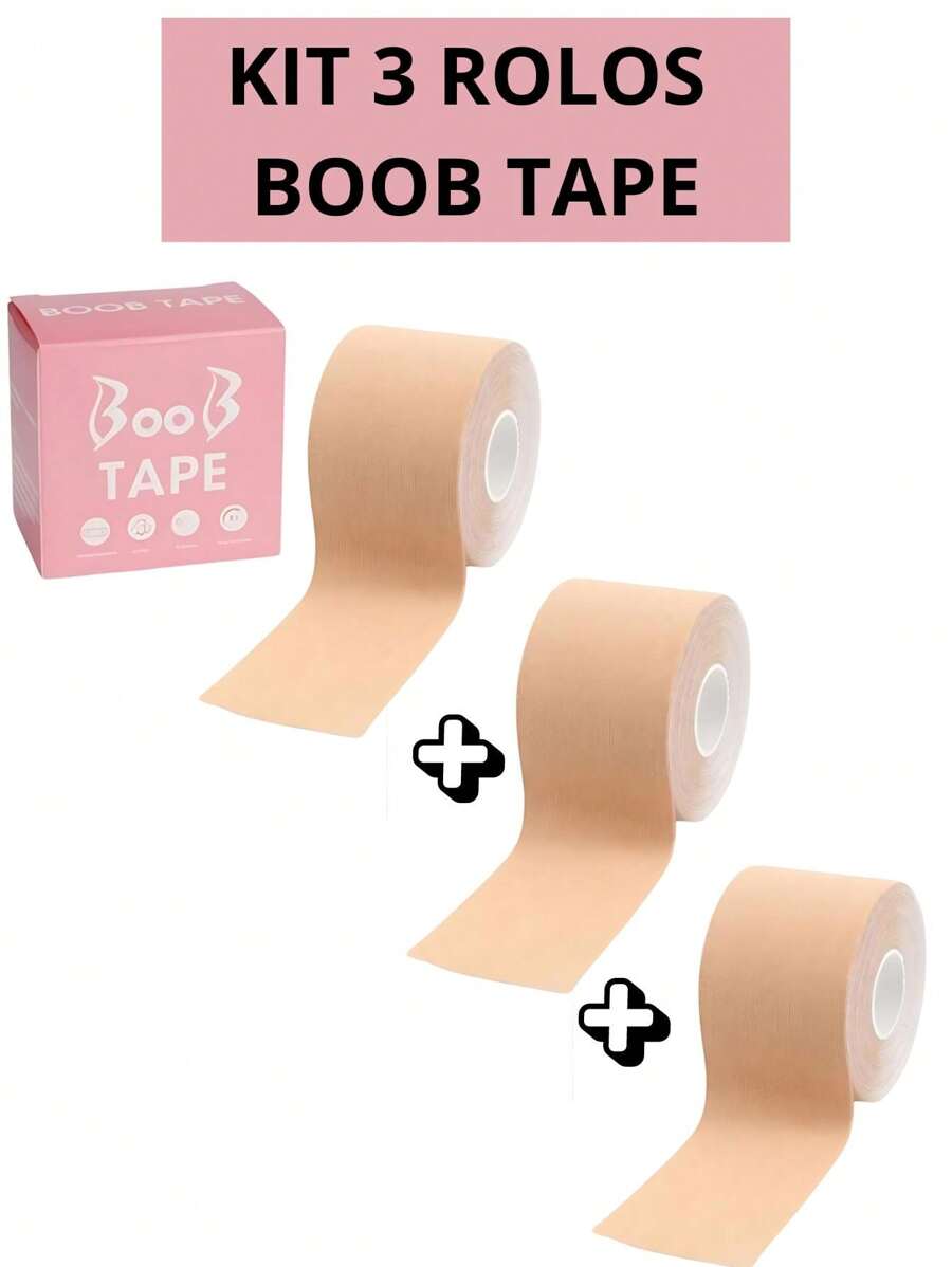 KIT 3 ROLLS Of Adhesive Bra Tape Roll 5 Meters Lifts Breasts Boob Tape Invisible Chest Standing PAY LESS Beige - Light Beige - 查看 1