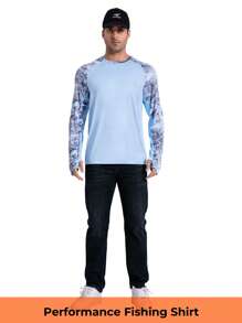 RIIIPO RIIIPO Men's UPF 100+ Performance Extended Long Sleeves Outdoor Sun Protection Fishing Shirt With UV Detection Technology, Round Neck, Camouflage Print, Integrated Microfiber Lens Cleaner, Rapid Sweat Wicking, Quick Dry, Breathable, 4-Way Stretch, Extra Hand Protection Sun Shirt, Activewear For Summer And Fall, Suitable For Hiking, Biking, Water Sport And All Outdoor Activities