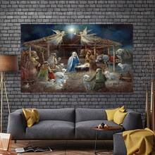1pc Religious Christmas Nativity Scene Banner, Jesus In Manger Background Wall Art Decor Photography Backdrop - Multicolor - View 3
