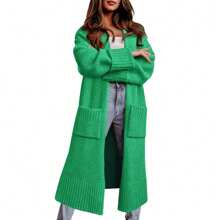 Long Cardigan Sweaters For Women 2023 Fall Open Front Knit Oversized Cardigans Duster Coat With Pockets - màu xanh lá - Xem 1