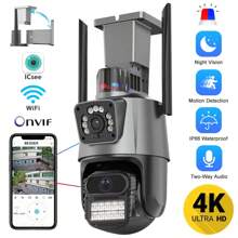 Cámara de seguridad IP CCTV con cámara PTZ WiFi de 8MP, visión nocturna a color de doble pantalla para exteriores, cámara de vigilancia con aplicación ICSEE - Multicolor - Ver 2