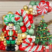 125pcs/Set Christmas Sage Green, Red Salvia And Gold Retro White Balloon Wreath Arch Kit, Includes Candy Balloons And Nutcracker Soldier Foil Balloons, Christmas Party Decoration, New Year Eve Birthday Baby Shower Home Decor - Multicolor - View 4