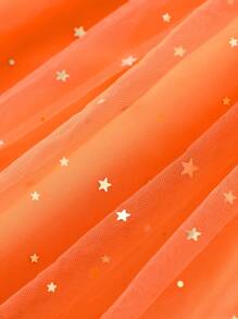 Young Girl Long Sleeve Halloween Pumpkin Printed Bowknot Mesh  & Cute Dress