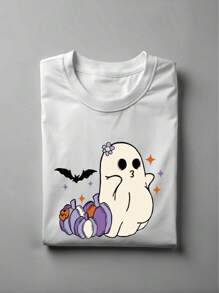Pregnancy Halloween Shirt, Pregnant Ghost T-Shirt, New Mom Gift Tee, Pregnancy Announcement Shirt, Spooky Pregnancy Short Sleeve Shirt. UA-288 - 白色 - 查看 1