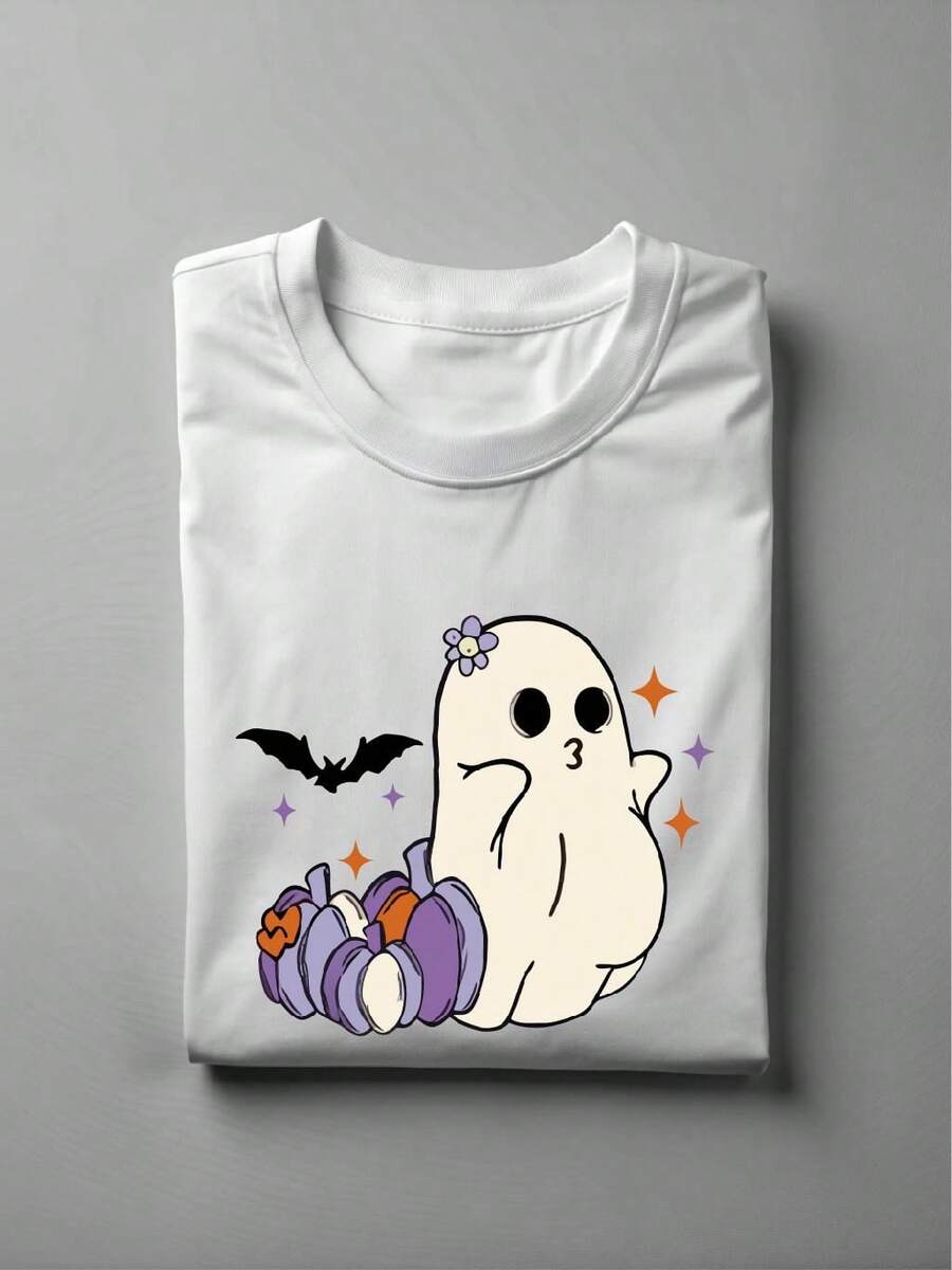Pregnancy Halloween Shirt, Pregnant Ghost T-Shirt, New Mom Gift Tee, Pregnancy Announcement Shirt, Spooky Pregnancy Short Sleeve Shirt. UA-288 - 白色 - 查看 1