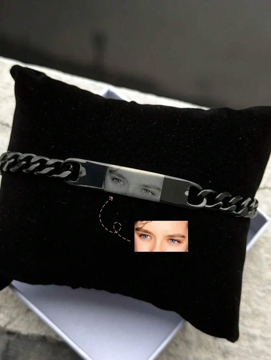 [Foto personalizada] Pulsera con foto del ojo personalizada, pulsera conmemorativa de acero inoxidable con grabado personalizado del ojo de mujer, pulsera conmemorativa ajustable clásica con etiqueta curvada para hombre, regalo de cumpleaños/aniversario/Acción de Gracias, negro, elegante, colorido, vintage, sencillo, unisex, casual, bonito, personalizado, único, regalos ideales para él, regalos ideales para ella, ella, novio, novia, papá, mamá, familia, amigos, para aniversarios, para cumpleaños, para graduación, para baile de graduación, para fiestas, joyería de acero inoxidable