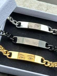 [Foto personalizada] Pulsera con foto del ojo personalizada, pulsera conmemorativa de acero inoxidable con grabado personalizado del ojo de mujer, pulsera conmemorativa ajustable clásica con etiqueta curvada para hombre, regalo de cumpleaños/aniversario/Acción de Gracias, negro, elegante, colorido, vintage, sencillo, unisex, casual, bonito, personalizado, único, regalos ideales para él, regalos ideales para ella, ella, novio, novia, papá, mamá, familia, amigos, para aniversarios, para cumpleaños, para graduación, para baile de graduación, para fiestas, joyería de acero inoxidable