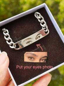 [Foto personalizada] Pulsera con foto del ojo personalizada, pulsera conmemorativa de acero inoxidable con grabado personalizado del ojo de mujer, pulsera conmemorativa ajustable clásica con etiqueta curvada para hombre, regalo de cumpleaños/aniversario/Acción de Gracias, negro, elegante, colorido, vintage, sencillo, unisex, casual, bonito, personalizado, único, regalos ideales para él, regalos ideales para ella, ella, novio, novia, papá, mamá, familia, amigos, para aniversarios, para cumpleaños, para graduación, para baile de graduación, para fiestas, joyería de acero inoxidable