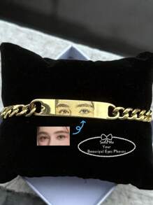 [Foto personalizada] Pulsera con foto del ojo personalizada, pulsera conmemorativa de acero inoxidable con grabado personalizado del ojo de mujer, pulsera conmemorativa ajustable clásica con etiqueta curvada para hombre, regalo de cumpleaños/aniversario/Acción de Gracias, negro, elegante, colorido, vintage, sencillo, unisex, casual, bonito, personalizado, único, regalos ideales para él, regalos ideales para ella, ella, novio, novia, papá, mamá, familia, amigos, para aniversarios, para cumpleaños, para graduación, para baile de graduación, para fiestas, joyería de acero inoxidable