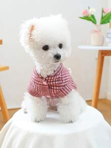 PETCIRCLE 1 件宠物服装，狗/猫服装，秋/冬，格子背心，适合情侣装，石榴紫 - 紫色 - 查看 5