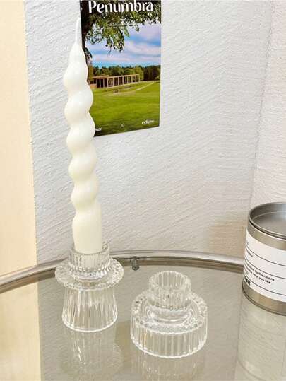 2 piezas Portavelas de vidrio transparente con rayas verticales, portavelas grueso y delgado, portavelas de doble uso, decoración del hogar, decoración de mesa de comedor