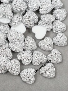 100pcs/Pack 12mm Resin Heart Shape Flat Bottom Diamond, Resin Rhinestones For DIY Crafts And Clothing Decoration - Silver - View 2