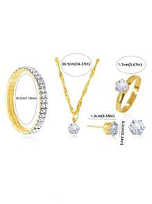 1 套女士时尚奢华手表套装，配有手镯、石英表和 5 件水钻配件 - 金色 - 查看 4