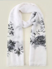 Elegant Rose Print Thin Scarf, Beach Sunscreen Travel Shawl Vintage Casual Long Chiffon Silk Scarf Large Wrap, Summer Women Hair Accessories Valentine's Day