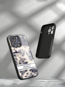 1 pieza Funda de teléfono personalizable, ideal para personalizar con nombres, textos, hecha de carcasa de vidrio templado duro con borde suave de TPU, resistente a arañazos y golpes, compatible con 16/14 Plus/13 Pro/12 Pro Max/11/6P/7P/XS/XR, regalo perfecto para individuos, parejas, familia, amigos, con diseños florales, elegantes, coloridos, vintage, lindos, minimalistas, divertidos, personalizados, únicos, un regalo ideal para él, ella, novio, novia, familia, amigos, abuelos, pareja, para aniversarios, cumpleaños