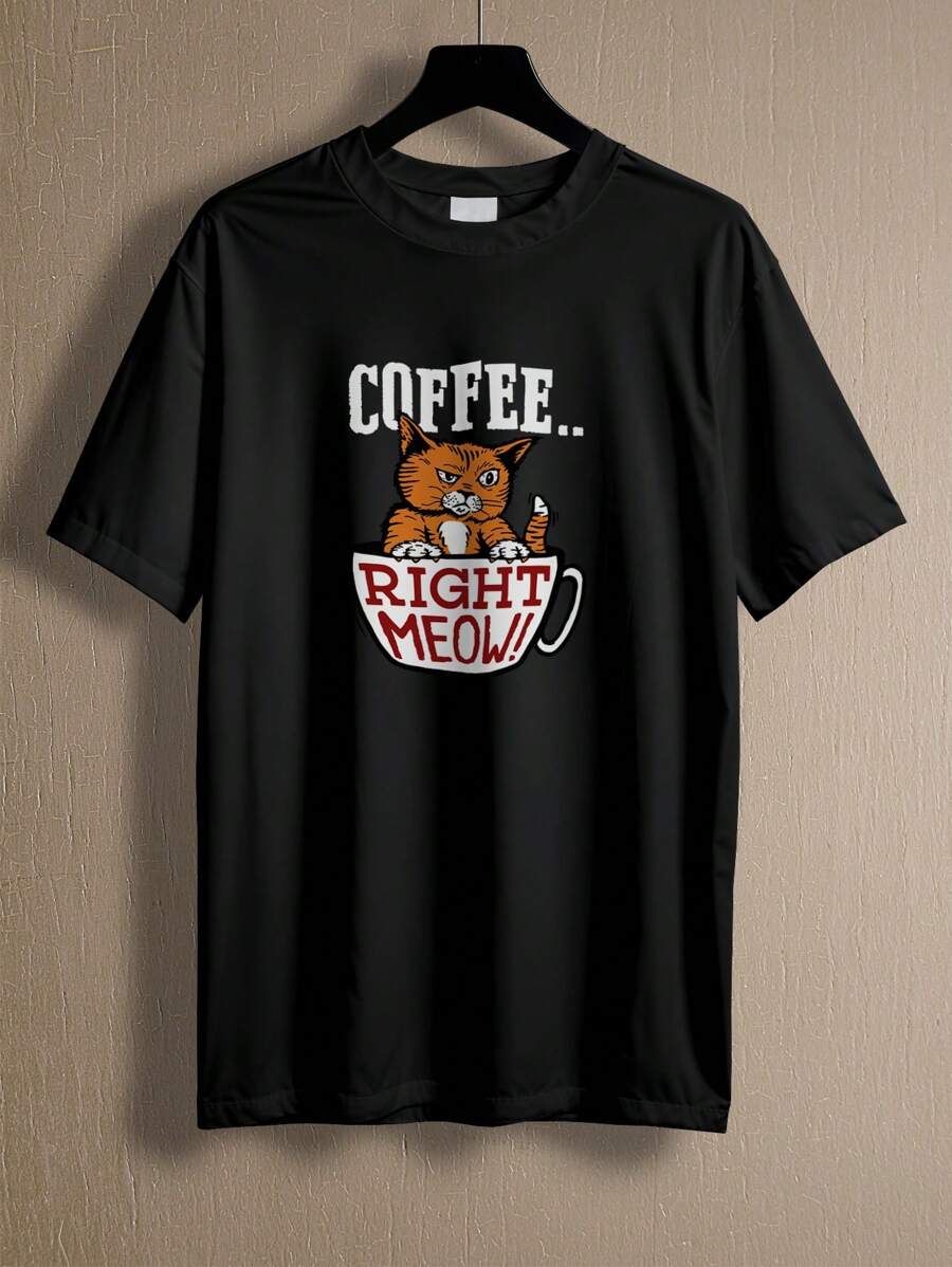 T-Shirt Shirt Cute Kitten Cat Coffee Caffeine REF 4220 FLUXO FX - 黑色 - 查看 1