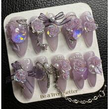 Press On Nails,JC Handcrafted Press On Nails Kit , Short Length Nail Press Ons, Durable, Easy Application, Stylish Impress Press On Nails,Perfect For Daily Wear & Special Occasions(J27) - Lilac Purple - View 2