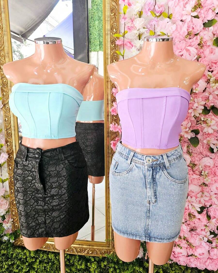 Cropped Corselet With Cups And Ribs - Màu Lilac Tím - Xem 1