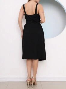 Women's Long Dress With Straps And Back With Zipper In Luis Twill Fabric - 黑色 - 查看 4