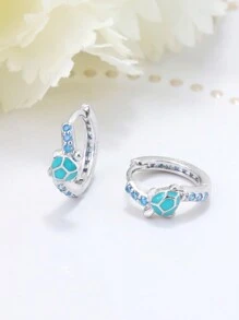 Silver Color Fashion Earrings, Cute Blue Sea Turtle Design Cubic Zirconia Earrings, Suitable For Daily Wear, Birthday Gift