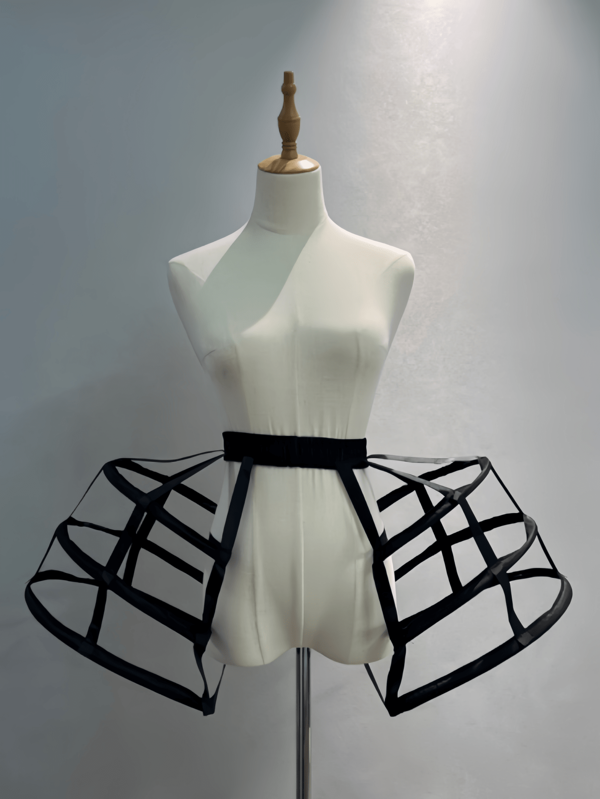 1pc Women's Black & White Baroque Style 3-Layer Hollow Bird Cage Skirt Petticoat With Rococo Fish Bone Ruffles, Cosplay Underskirt Fall Clothes For Women